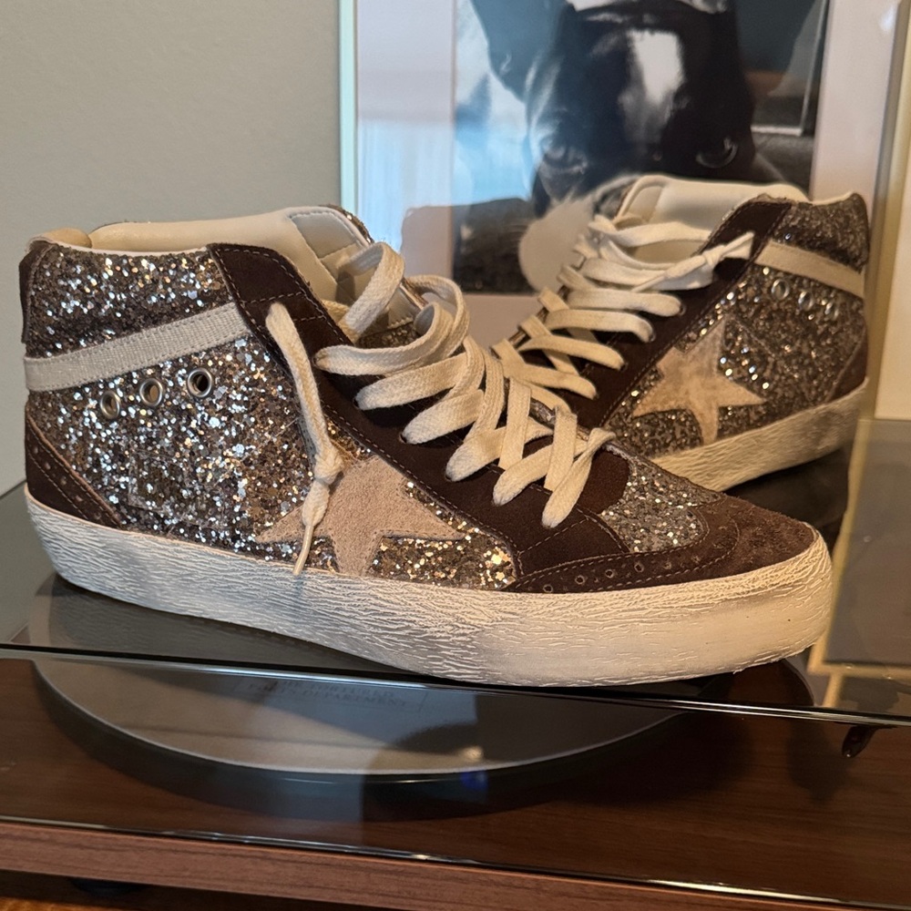 Golden Goose Mid Star Sneakers in Brown and Cream